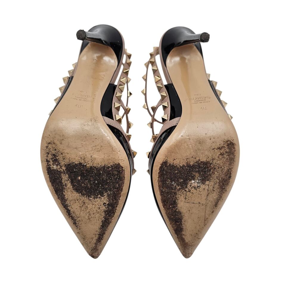Valentino Garavani Rockstud Heel Pump Cage Black Patent Leather Tan Size 40 10 - Picture 14 of 16